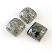 56.9 Carat Black Rutile 15mm Smooth Square Cushion Shape AA+ Grade Cabochons Parcel - Total 3 Pcs.