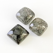 56.9 Carat Black Rutile 15mm Smooth Square Cushion Shape AA+ Grade Cabochons Parcel - Total 3 Pcs.