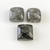 56.9 Carat Black Rutile 15mm Smooth Square Cushion Shape AA+ Grade Cabochons Parcel - Total 3 Pcs.