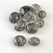 57.3 Carat Black Rutile 10x8-20x15mm Smooth Oval Shape AA Grade Cabochons Parcel - Total 9 Pcs.
