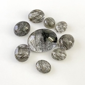 57.3 Carat Black Rutile 10x8-20x15mm Smooth Oval Shape AA Grade Cabochons Parcel - Total 9 Pcs.