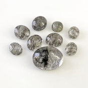 57.3 Carat Black Rutile 10x8-20x15mm Smooth Oval Shape AA Grade Cabochons Parcel - Total 9 Pcs.