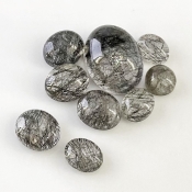 57.3 Carat Black Rutile 10x8-20x15mm Smooth Oval Shape AA Grade Cabochons Parcel - Total 9 Pcs.