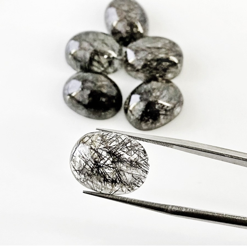 71.5 Carat Black Rutile 6x12.5mm Smooth Oval Shape AA+ Grade Cabochons Parcel - Total 6 Pcs.