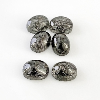 71.5 Carat Black Rutile 6x12.5mm Smooth Oval Shape AA+ Grade Cabochons Parcel - Total 6 Pcs.