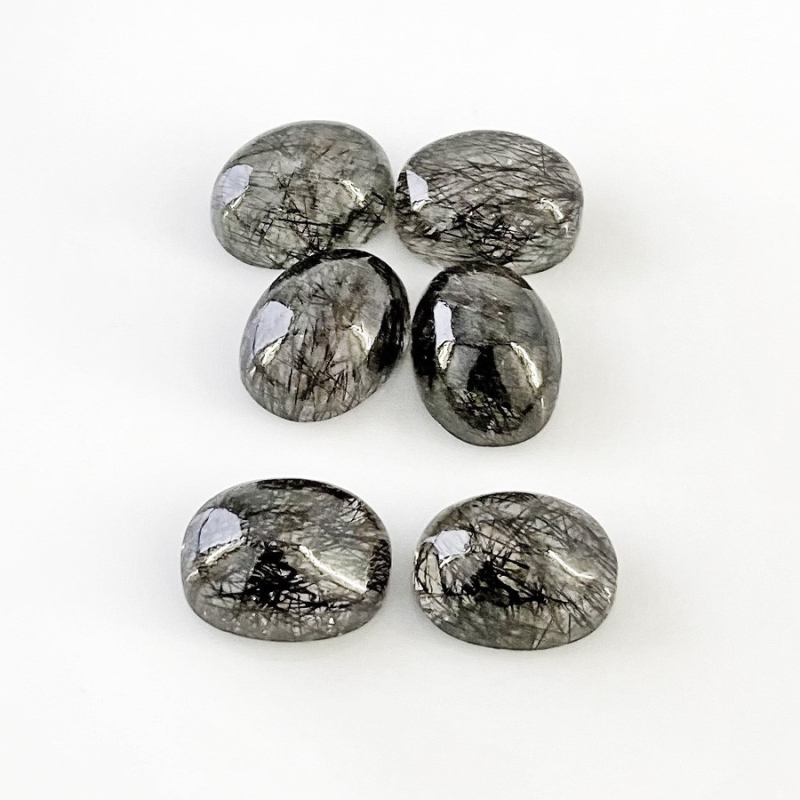 71.5 Carat Black Rutile 6x12.5mm Smooth Oval Shape AA+ Grade Cabochons Parcel - Total 6 Pcs.