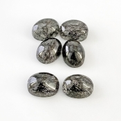 71.5 Carat Black Rutile 6x12.5mm Smooth Oval Shape AA+ Grade Cabochons Parcel - Total 6 Pcs.