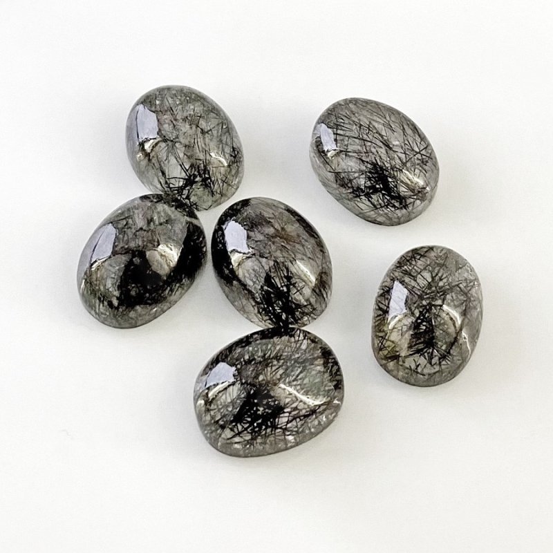 71.5 Carat Black Rutile 6x12.5mm Smooth Oval Shape AA+ Grade Cabochons Parcel - Total 6 Pcs.