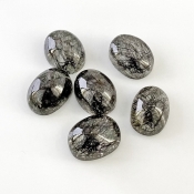 71.5 Carat Black Rutile 6x12.5mm Smooth Oval Shape AA+ Grade Cabochons Parcel - Total 6 Pcs.