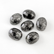 71.5 Carat Black Rutile 6x12.5mm Smooth Oval Shape AA+ Grade Cabochons Parcel - Total 6 Pcs.