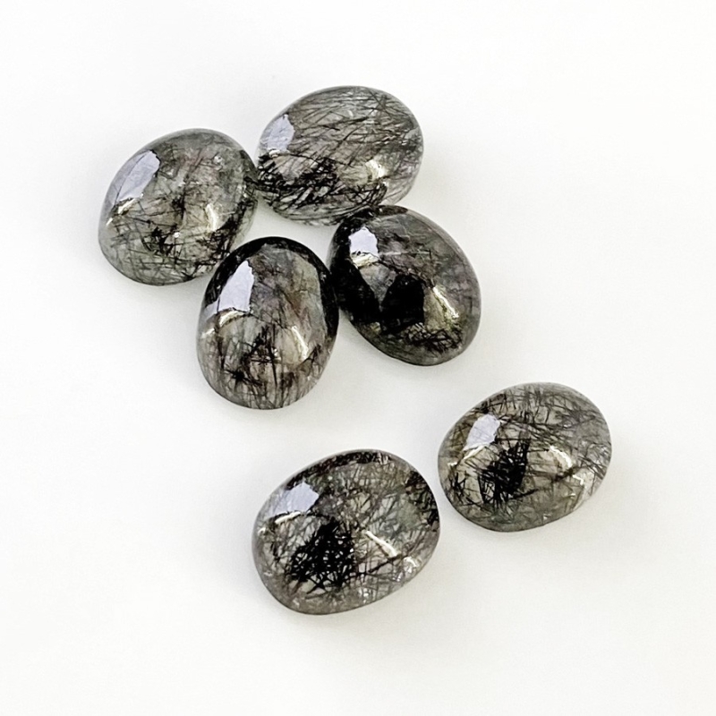 71.5 Carat Black Rutile 6x12.5mm Smooth Oval Shape AA+ Grade Cabochons Parcel - Total 6 Pcs.