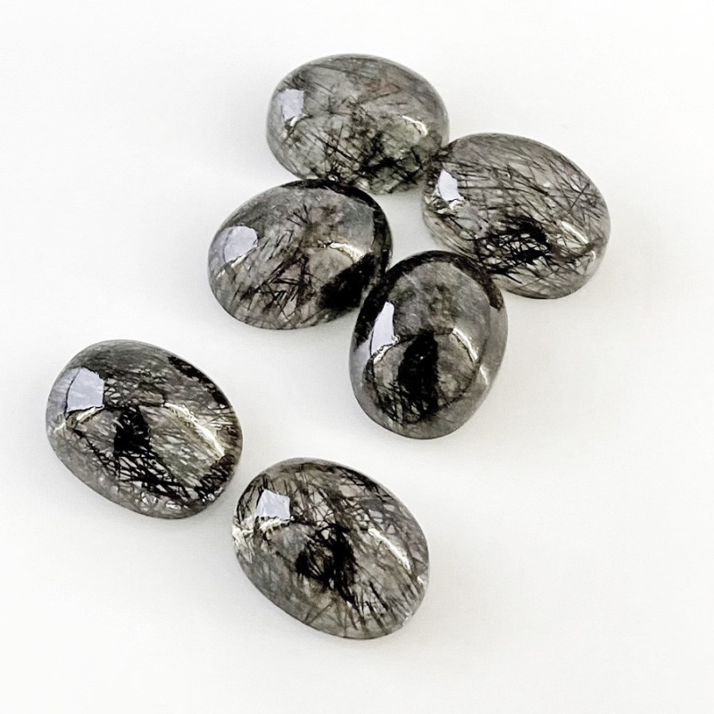 71.5 Carat Black Rutile 6x12.5mm Smooth Oval Shape AA+ Grade Cabochons Parcel - Total 6 Pcs.
