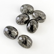 71.5 Carat Black Rutile 6x12.5mm Smooth Oval Shape AA+ Grade Cabochons Parcel - Total 6 Pcs.
