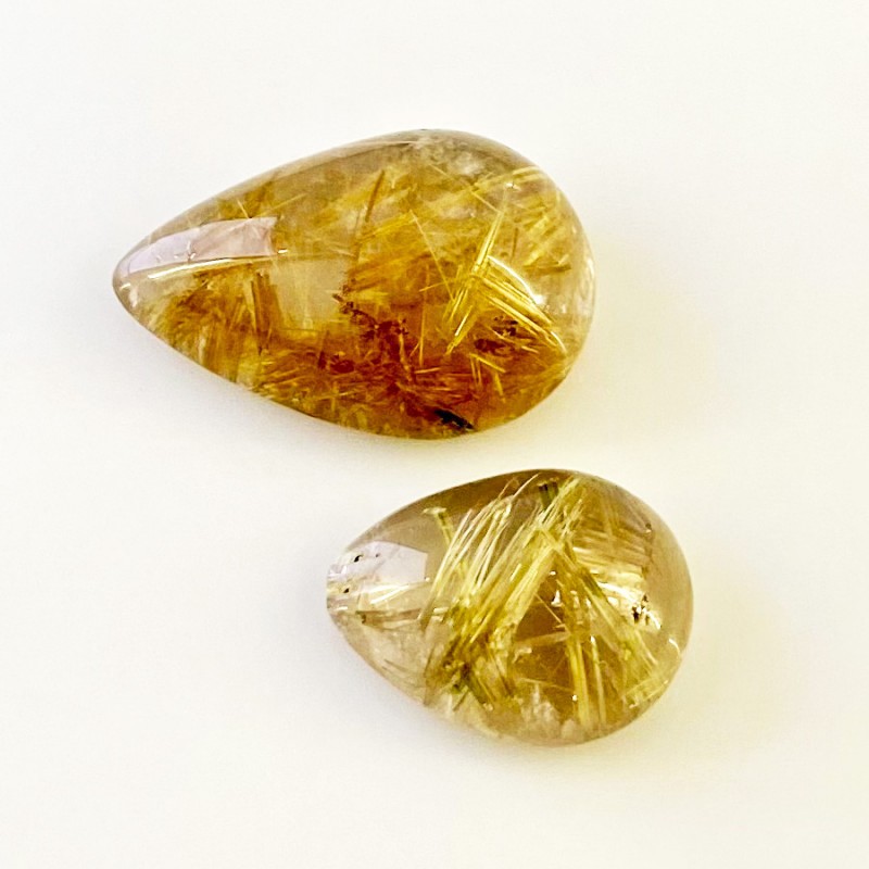 Golden Rutile Smooth Pear Shape A Grade Cabochon Parcel - 21x16-29x19.5mm - 2 Pc. - 61.85 Carat