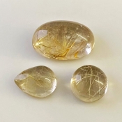 68.45 Carat Golden Rutile 11.15 carat-42.75 carat Smooth Mix Shape A Grade Cabochons Parcel - Total 3 Pcs.