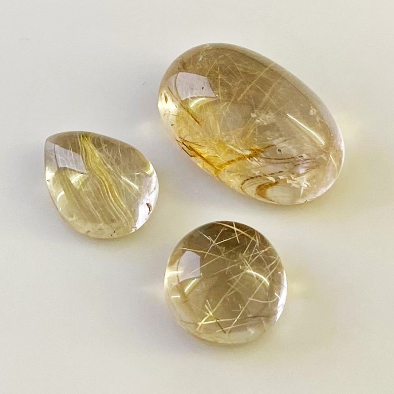68.45 Carat Golden Rutile 11.15 carat-42.75 carat Smooth Mix Shape A Grade Cabochons Parcel - Total 3 Pcs.