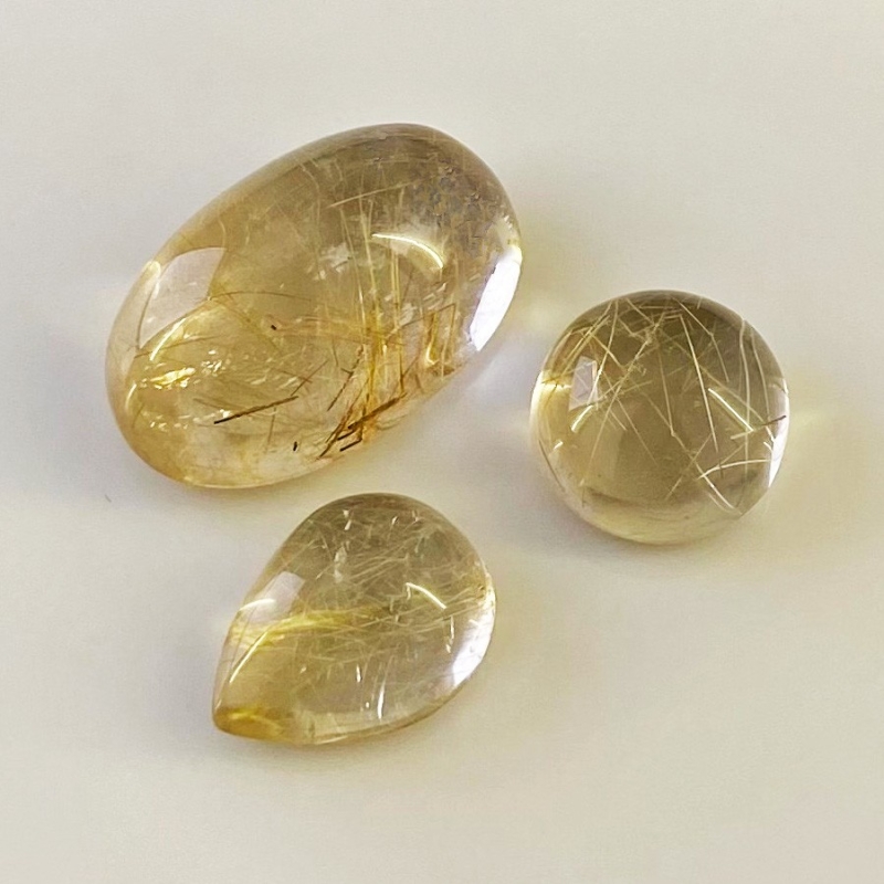68.45 Carat Golden Rutile 11.15 carat-42.75 carat Smooth Mix Shape A Grade Cabochons Parcel - Total 3 Pcs.