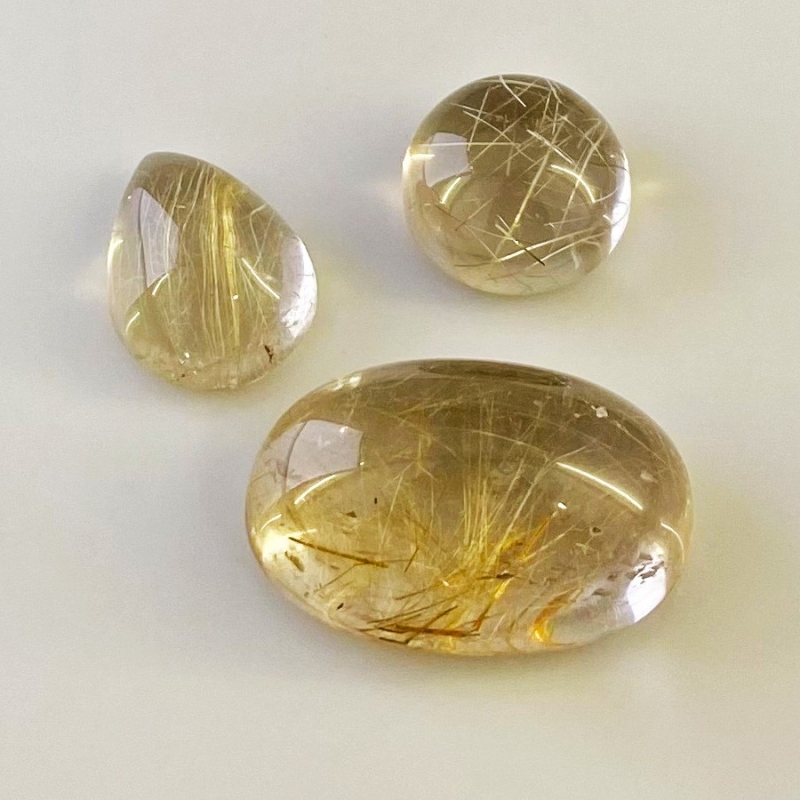 68.45 Carat Golden Rutile 11.15 carat-42.75 carat Smooth Mix Shape A Grade Cabochons Parcel - Total 3 Pcs.