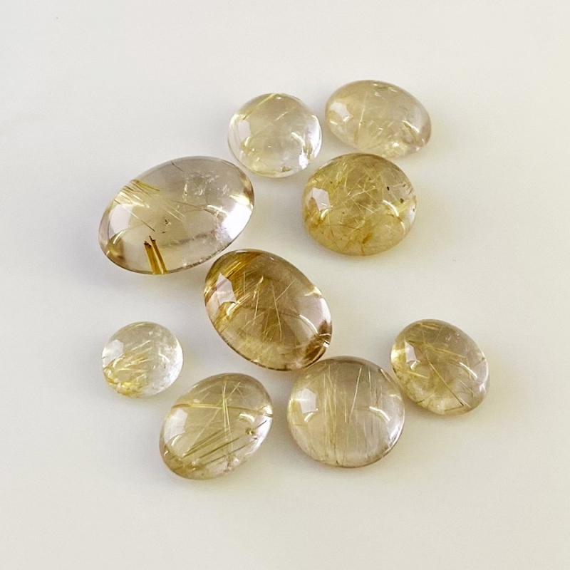 65.35 Carat Golden Rutile 2.65-15.20mm Smooth Mix Shape A Grade Cabochons Parcel - Total 9 Pcs.