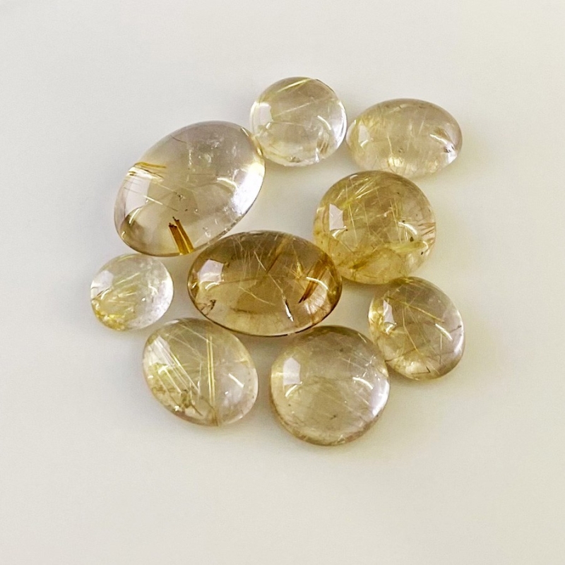 65.35 Carat Golden Rutile 2.65-15.20mm Smooth Mix Shape A Grade Cabochons Parcel - Total 9 Pcs.