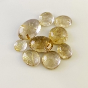 65.35 Carat Golden Rutile 2.65-15.20mm Smooth Mix Shape A Grade Cabochons Parcel - Total 9 Pcs.