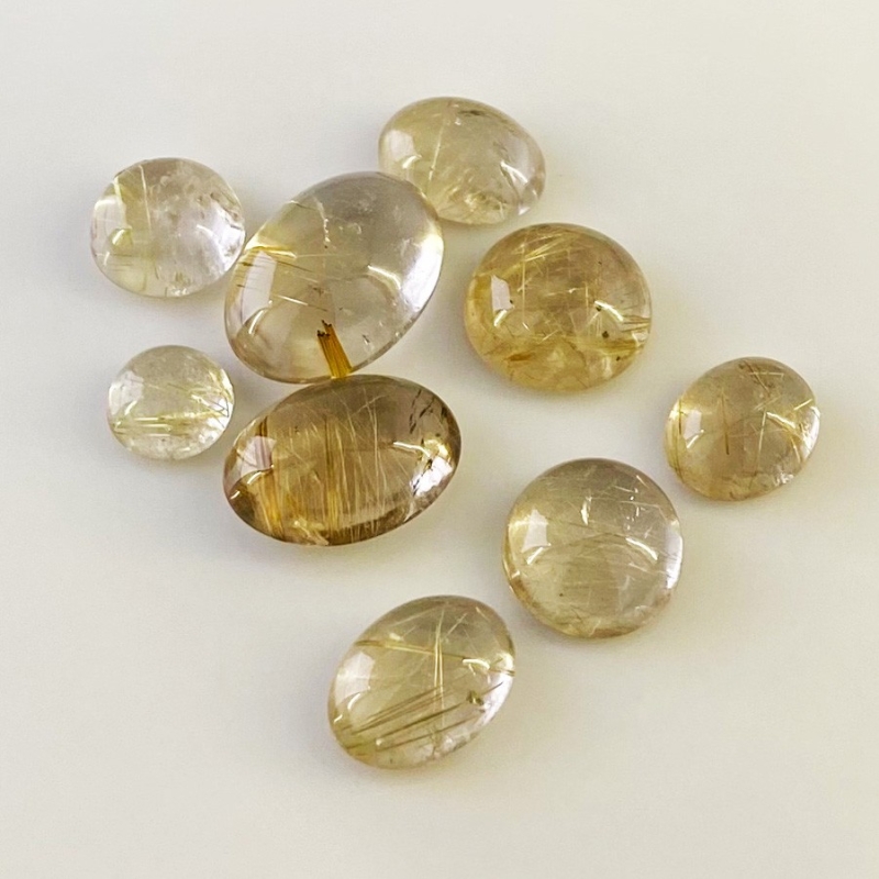 65.35 Carat Golden Rutile 2.65-15.20mm Smooth Mix Shape A Grade Cabochons Parcel - Total 9 Pcs.