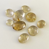 65.35 Carat Golden Rutile 2.65-15.20mm Smooth Mix Shape A Grade Cabochons Parcel - Total 9 Pcs.