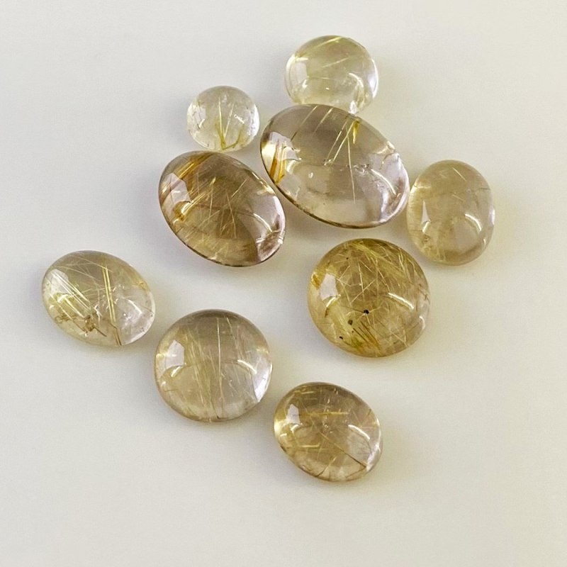 65.35 Carat Golden Rutile 2.65-15.20mm Smooth Mix Shape A Grade Cabochons Parcel - Total 9 Pcs.