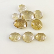 65.35 Carat Golden Rutile 2.65-15.20mm Smooth Mix Shape A Grade Cabochons Parcel - Total 9 Pcs.