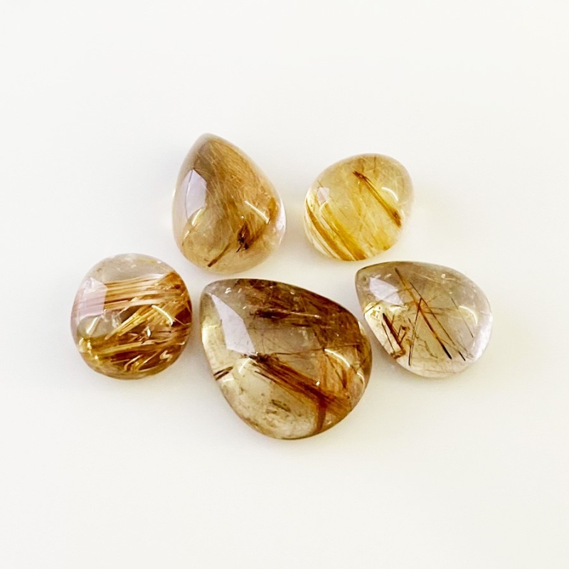 67.20 Carat Golden Rutile 10.15 carat-20.40 carat Smooth Mix Shape A Grade Cabochons Parcel - Total 5 Pcs.