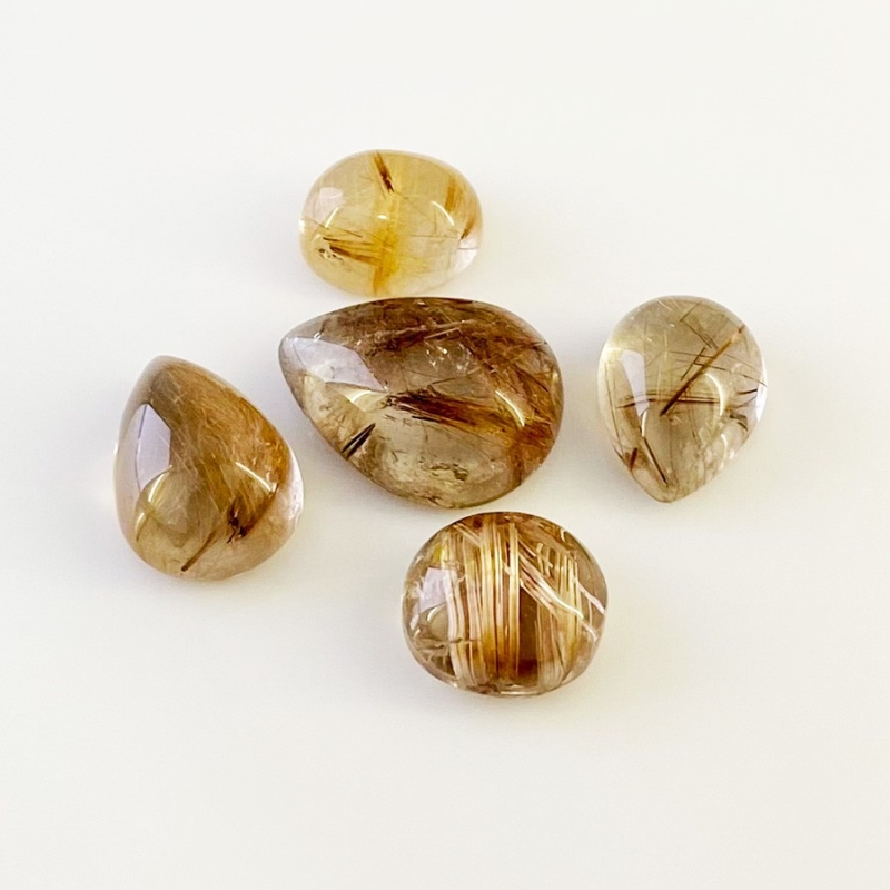 67.20 Carat Golden Rutile 10.15 carat-20.40 carat Smooth Mix Shape A Grade Cabochons Parcel - Total 5 Pcs.
