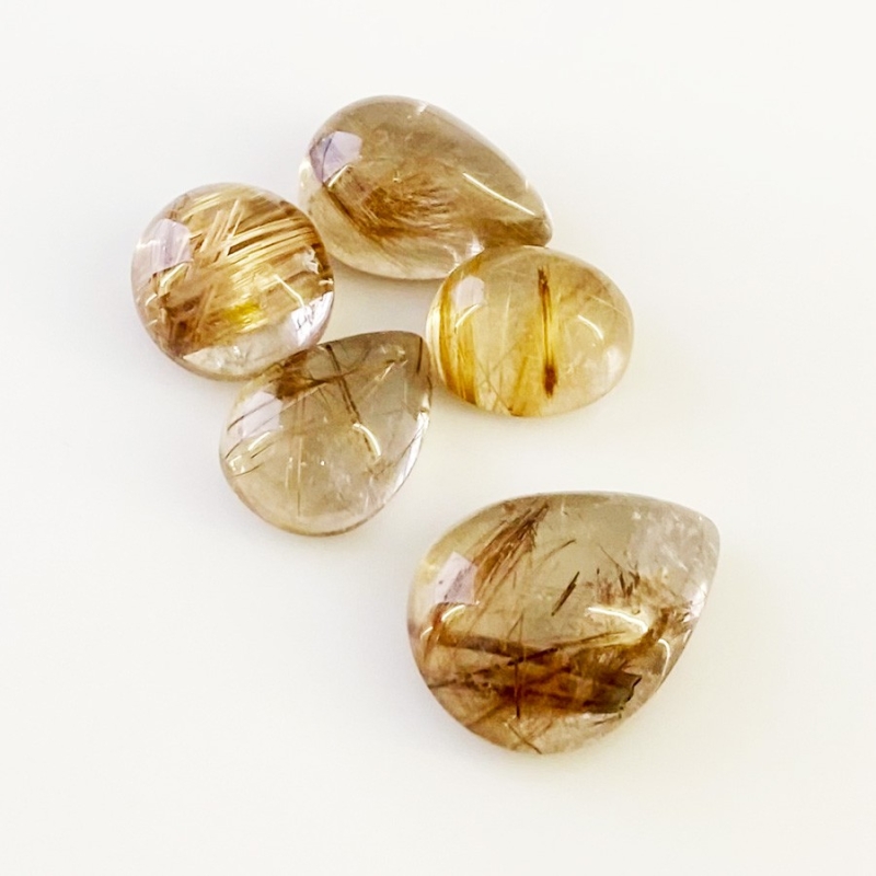67.20 Carat Golden Rutile 10.15 carat-20.40 carat Smooth Mix Shape A Grade Cabochons Parcel - Total 5 Pcs.