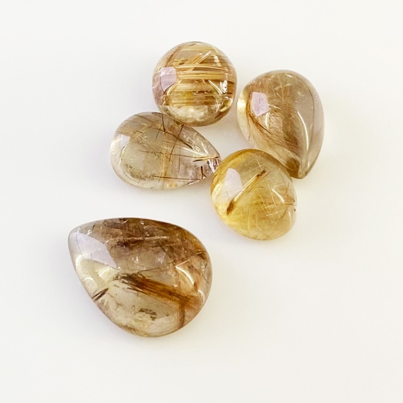 67.20 Carat Golden Rutile 10.15 carat-20.40 carat Smooth Mix Shape A Grade Cabochons Parcel - Total 5 Pcs.