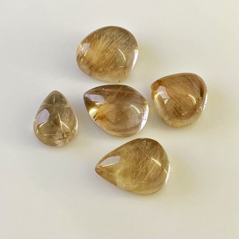 76.25 Carat Golden Rutile 8.75 carat-21.20 carat Smooth Mix Shape A Grade Cabochons Parcel - Total 5 Pcs.