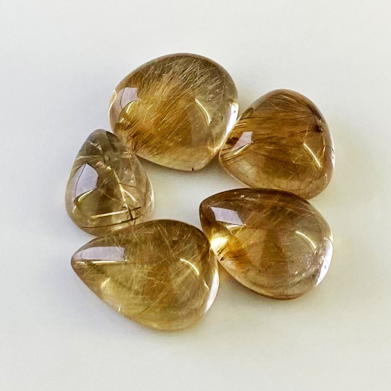 76.25 Carat Golden Rutile 8.75 carat-21.20 carat Smooth Mix Shape A Grade Cabochons Parcel - Total 5 Pcs.