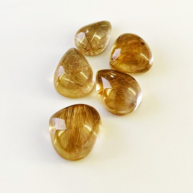 76.25 Carat Golden Rutile 8.75 carat-21.20 carat Smooth Mix Shape A Grade Cabochons Parcel - Total 5 Pcs.