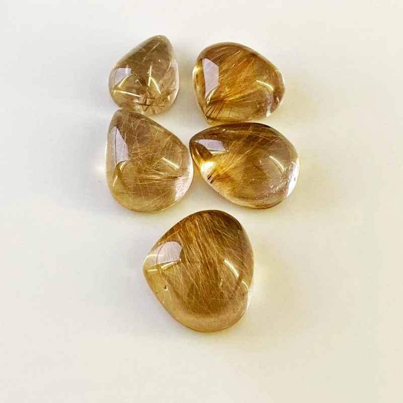 76.25 Carat Golden Rutile 8.75 carat-21.20 carat Smooth Mix Shape A Grade Cabochons Parcel - Total 5 Pcs.