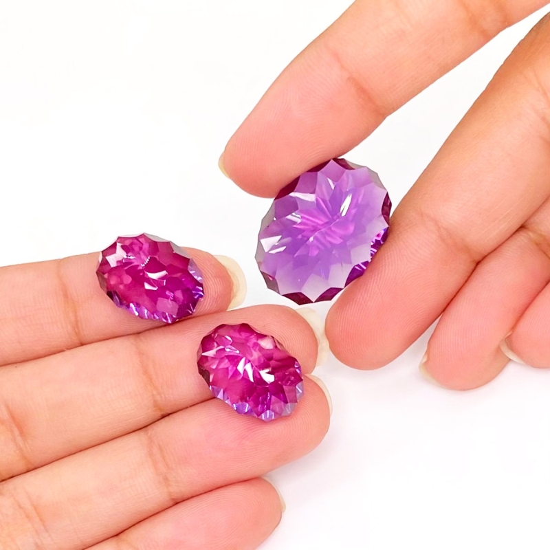  62.35 Carat Lab Alexandrite 15x11-22x16mm Concave Cut Oval Shape AAA Grade Matched Cabochons Set - Total 3 Pcs.