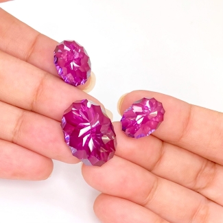  62.35 Carat Lab Alexandrite 15x11-22x16mm Concave Cut Oval Shape AAA Grade Matched Cabochons Set - Total 3 Pcs.