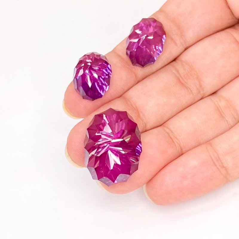  62.35 Carat Lab Alexandrite 15x11-22x16mm Concave Cut Oval Shape AAA Grade Matched Cabochons Set - Total 3 Pcs.