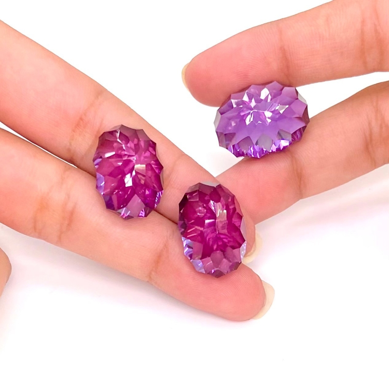  95.20 Carat Lab Alexandrite 19x14-21x15mm Concave Cut Oval Shape AAA Grade Matched Cabochons Set - Total 3 Pcs.