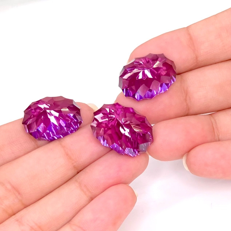  95.20 Carat Lab Alexandrite 19x14-21x15mm Concave Cut Oval Shape AAA Grade Matched Cabochons Set - Total 3 Pcs.