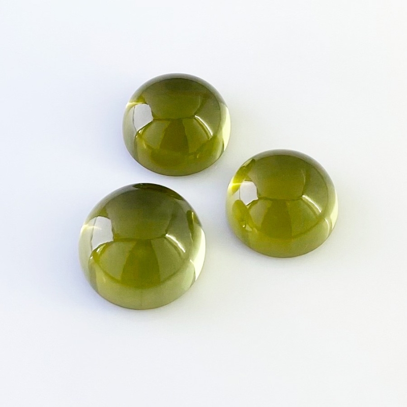 54.70 Cts. Olive Quartz 16-17mm Smooth Round Shape AAA Grade Matched Cabochons Set - Total 3 Pcs.