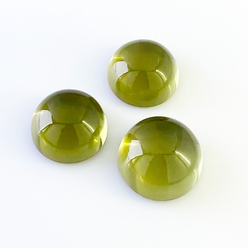 54.70 Cts. Olive Quartz 16-17mm Smooth Round Shape AAA Grade Matched Cabochons Set - Total 3 Pcs.