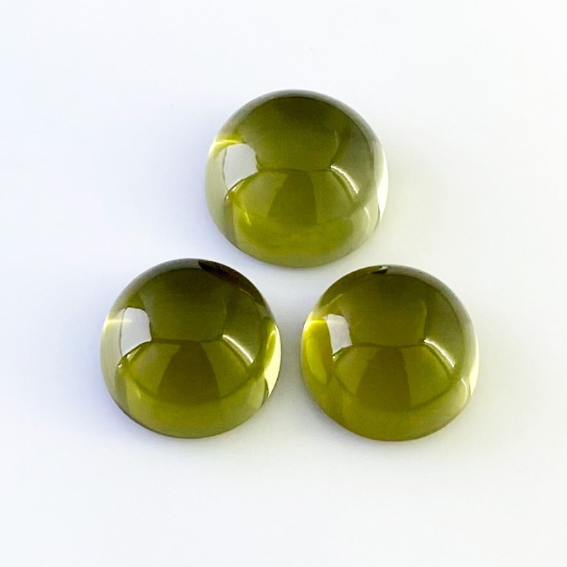 54.70 Cts. Olive Quartz 16-17mm Smooth Round Shape AAA Grade Matched Cabochons Set - Total 3 Pcs.