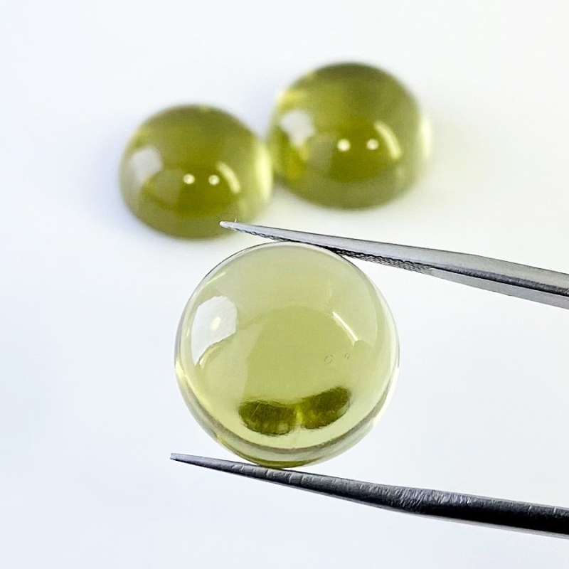54.70 Cts. Olive Quartz 16-17mm Smooth Round Shape AAA Grade Matched Cabochons Set - Total 3 Pcs.