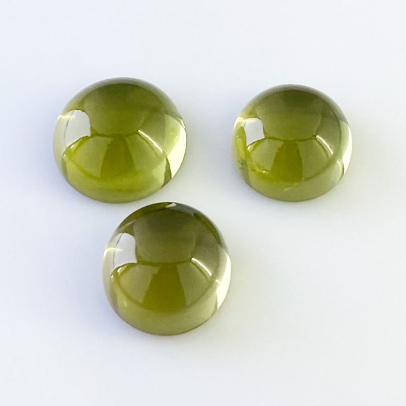 46.60 Cts. Olive Quartz 15.5-17mm Smooth Round Shape AAA Grade Matched Cabochons Set - Total 3 Pcs.