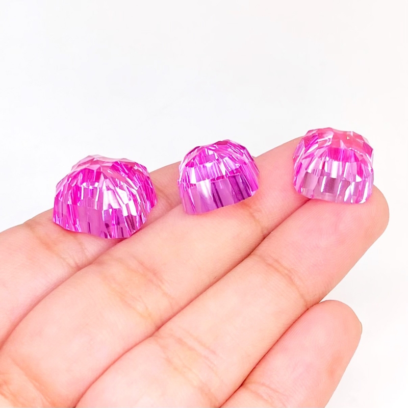  52.40 Carat Lab Pink Sapphire 13-15mm Concave Cut Cushion Shape AAA Grade Matched Cabochons Set - Total 3 Pcs.