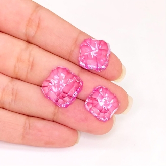  52.40 Carat Lab Pink Sapphire 13-15mm Concave Cut Cushion Shape AAA Grade Matched Cabochons Set - Total 3 Pcs.