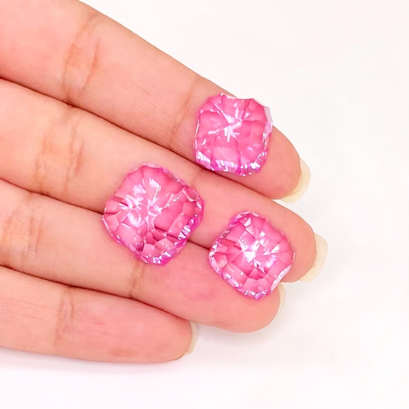  52.40 Carat Lab Pink Sapphire 13-15mm Concave Cut Cushion Shape AAA Grade Matched Cabochons Set - Total 3 Pcs.